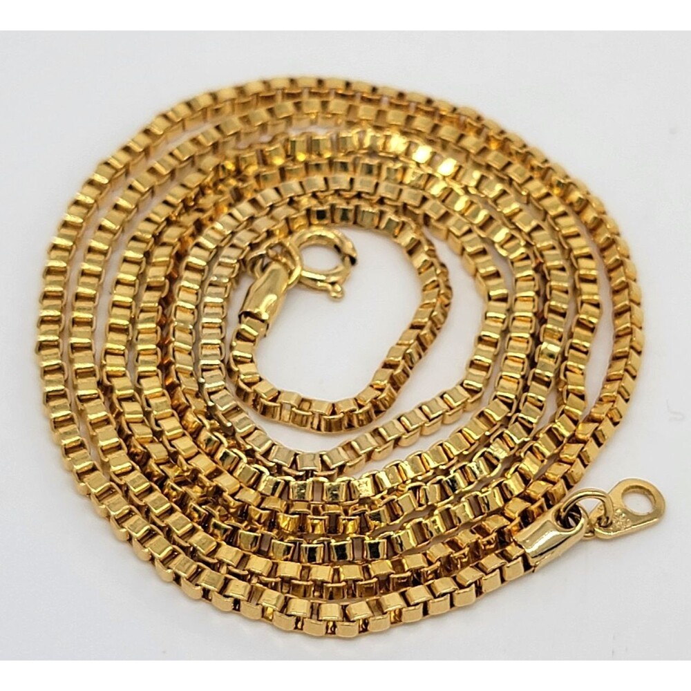 Gold Tone Metal Box Link Chain Necklace Stamped Hong Kong Single Strand Vintage